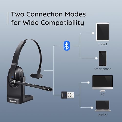 Miniatura 5 de EKSA Auriculares inalámbricos con cancelación de ruido AI, 45 horas de tiempo de reproducción, auriculares para camionero con dongle USB y base de