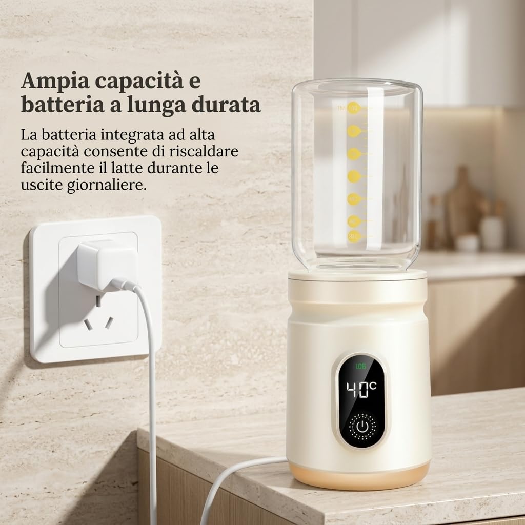 VEO - The First Portable Battery-operated Bottle Warmer Scaldabiberon Portatile Ricaricabile 70 Gradi con Funzionamento a un Solo Pulsante per Neonati e Famiglie Attive