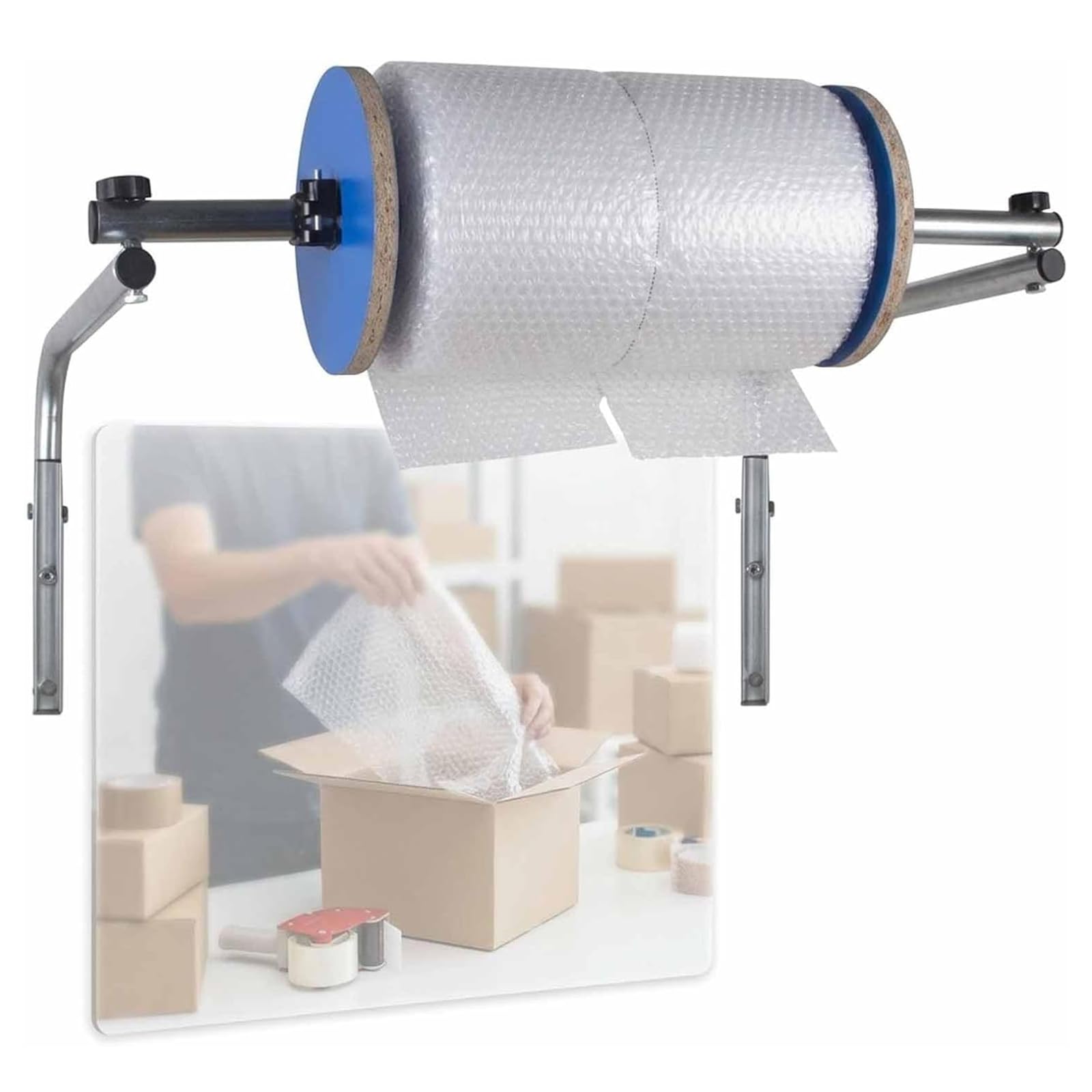 Supporto da Parete per Dispenser di Pluriball, Porta Film per Imballaggio, Larghezza Massima 400 Mm, Porta Rotolo di Pluriball in Metallo, Materiale in Acciaio Zincato Rinforzato