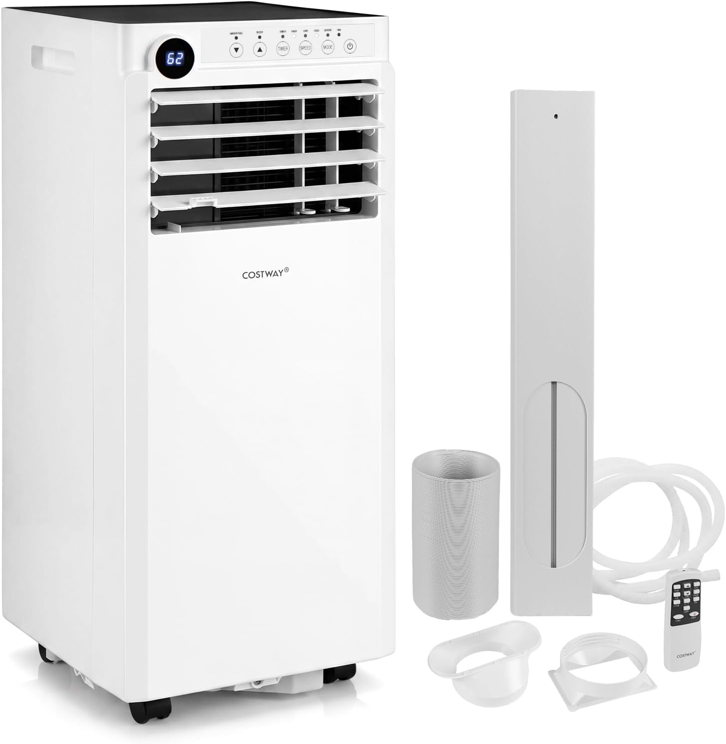 COSTWAY climatiseur portable 8000 BTU, unité de climatisation portable 4-en-1 avec déshumidificateur, ventilateur, mode sommeil, télécommande et minuterie 24H, refroidit des pièces jusqu'à 350 pi², kit d'installation de fenêtre inclus
