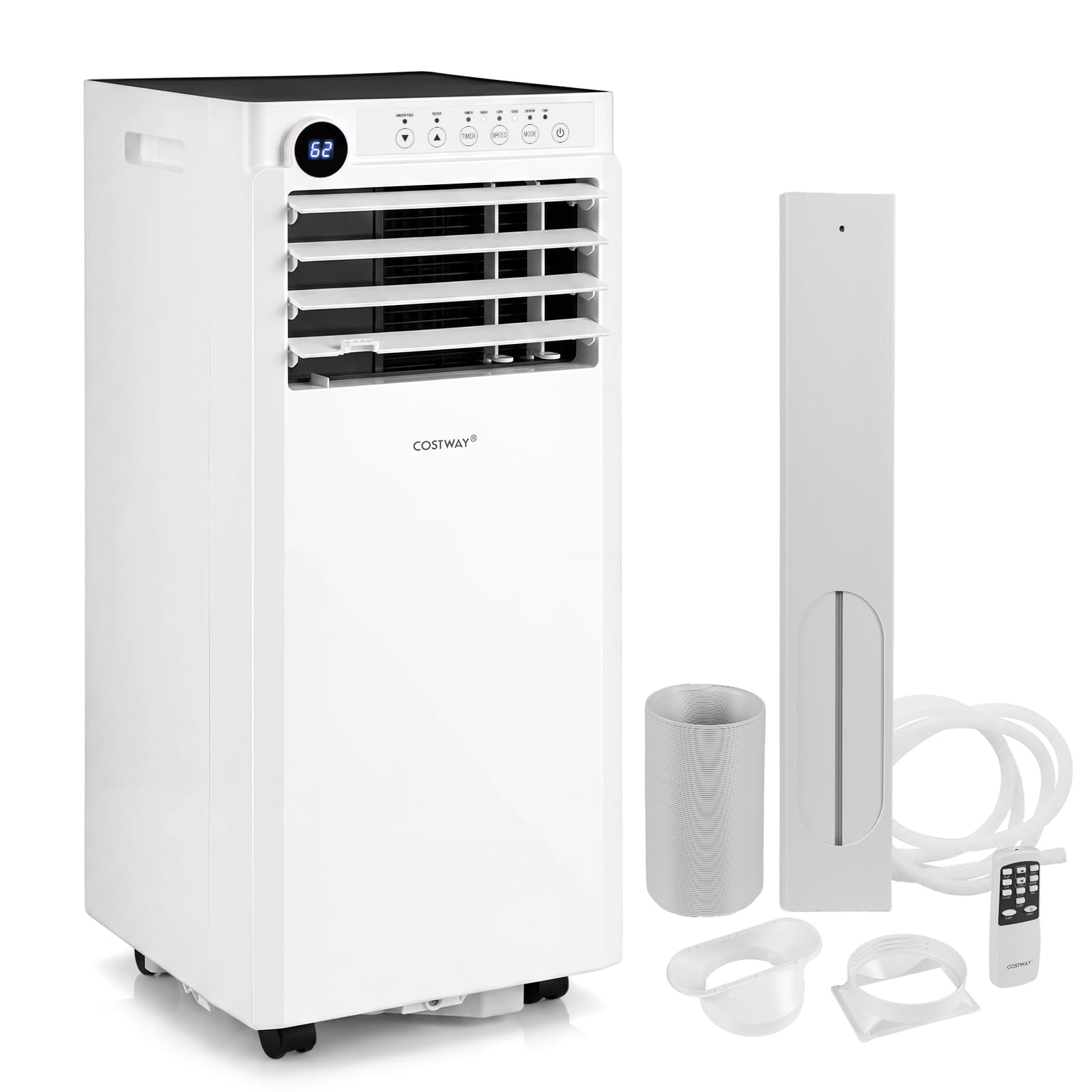 COSTWAY mobile Klimaanlage mit Abluftschlauch, 7000BTU Klimagerät leise | 4-in-1 Luftkühler, Luftentfeuchter, Ventilator tragbar mit Timer, Schlafmodus, Fernbedienung, Montageset für Zuhause, Büro