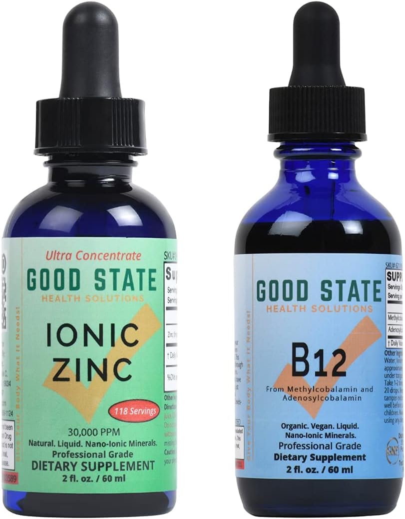 Good State Liquid Ionic Zinc Ultra Concentrate 2 Fluid Ounce Bottle + B12 2 Fluid Ounce Bundle