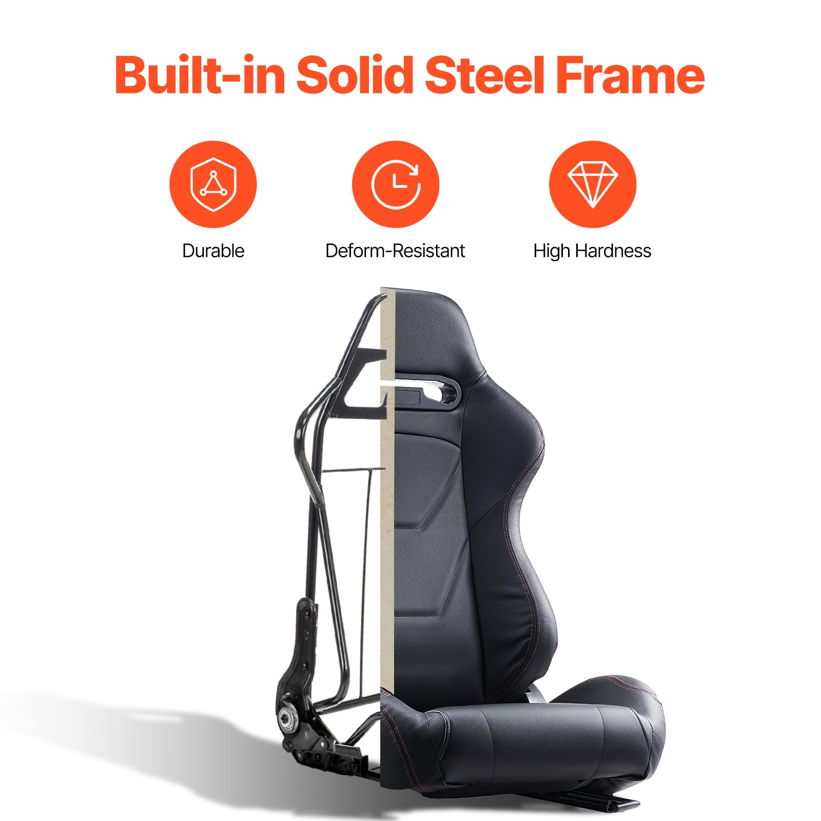 VEVOR Asiento de Carreras, Juego de 2, con Ángulo Amplio Reclinable y Espuma de Alta Resiliencia, con Cuero de PVC Suave y Deslizador Q235B, Apto para Autos de Crreras y Karts, 550 x 585 x 885 mm