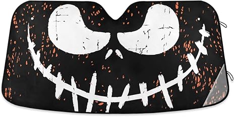 Car Sun Visor Skull Car Front Windshield Sunshade Accordion Folding Auto Sunshade 55 x 28 Inch