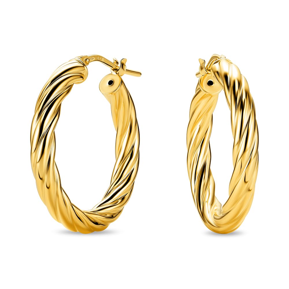 Miore Pendientes Mujer Plata de Ley 925 Bañados Oro 18K 750 de 20mm o Aros Redondos de Oro Amarillo 9 Quilates 18mm, Hechos a Mano en Italia, Joyas Dorados con Joyero