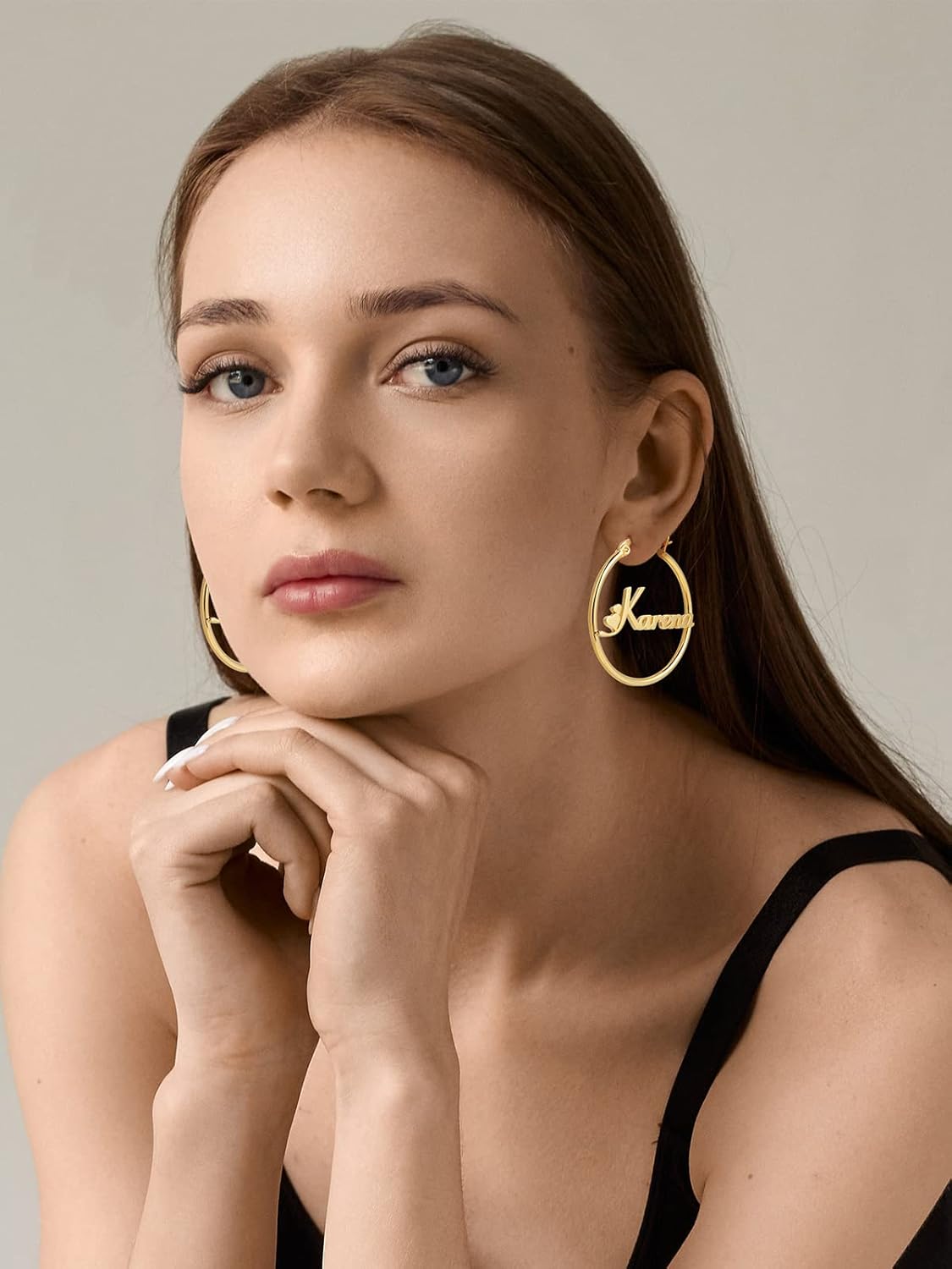Custom Bamboo Gold Hoop Earrings for Women with Name Earrings Personalised Earring Gift for Mother Sister Yourself Daughter (3 Color 3 Size)