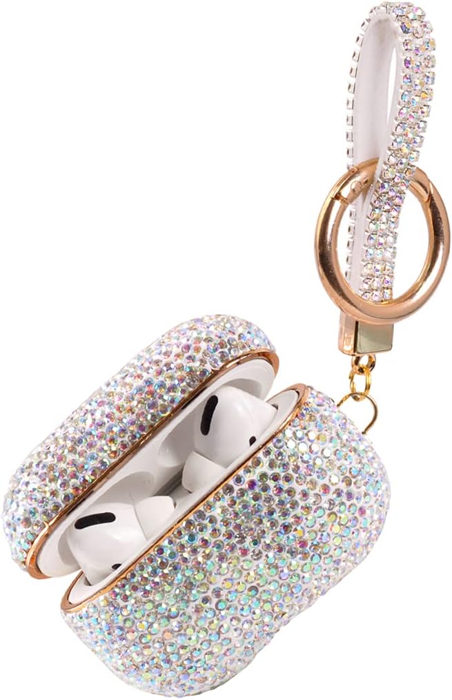 Sparkly Diamond Case for AirPods Pro 1&2 Generation with Keychain, Shockproof Protective Premium Bling Rhinestone Cover Skin Compatible with AirPods Charging Case (AB+Gold Plated)