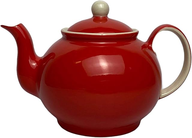 Windhorse Red Cameo Teapot Large Red teapot with Cream Highlights 4 Cup Rustic Handpainted