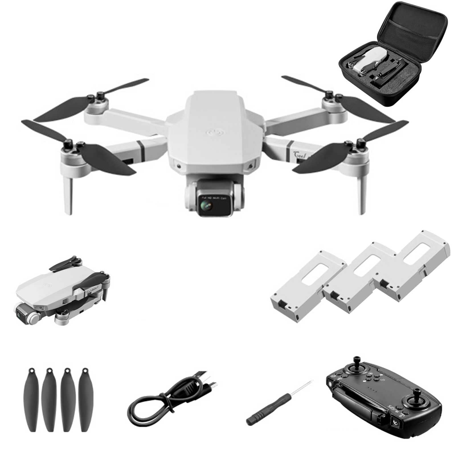 GPS Drone with Camera for Adult 4K 5G HD Image Transmission Auto Return Home Selfie Follow Me Waypoints Fly25-min Flight Time Brushless Power with Storage Box (White Gray 3 Batteries)