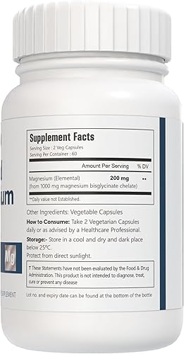 Miniatura 2 de VitaCosmoX Bisglicinato de magnesio quelado, 200 mg, 120 cápsulas veganas, 60 porciones, sin gluten, sin OMG y apto para vegetarianos