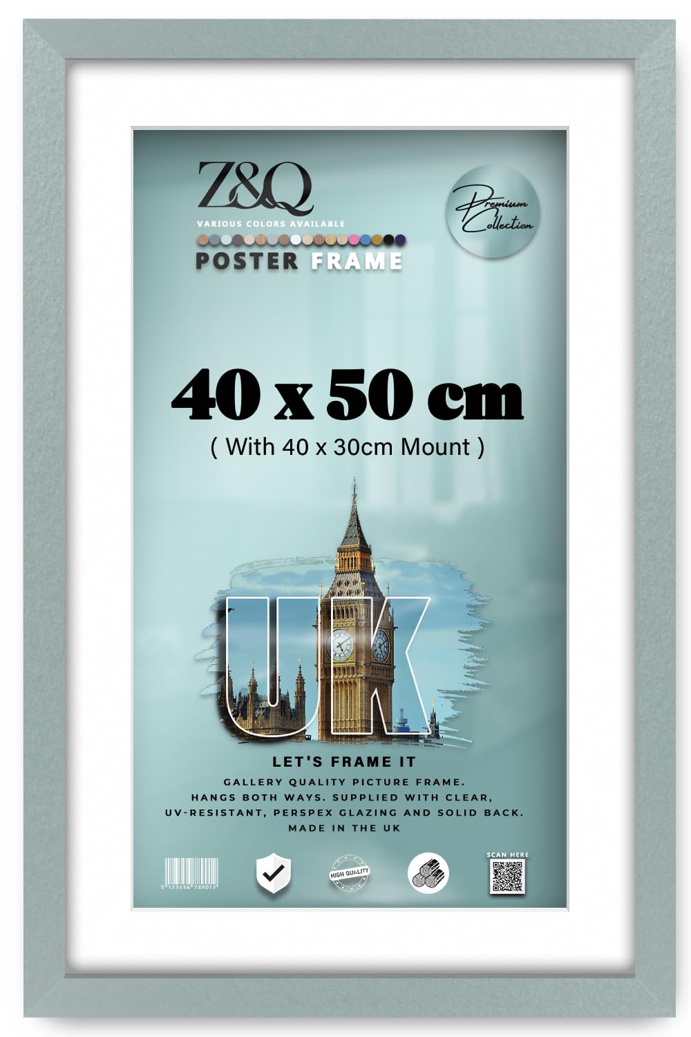 Z&Q - Eton Wood (40 x 50 cm) Poster Frame with 40 x 30 cm White Mount Sturdy Wall Frame 16 x 20 Inch For Art Gallery, Home Décor, Wall Décor and Artwork [ Silver ]