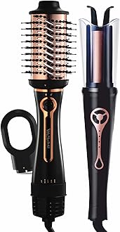 Urban Yog 3-in-1 Hot Air Brush & MakeMeBold Automatic Hair Curler Combo | Hair Dryer, Straightener, Volumizer & Curler | 1200 Watts, Dual Voltage, Anti-Scald, Ceramic Coating, Black and Rose Gold