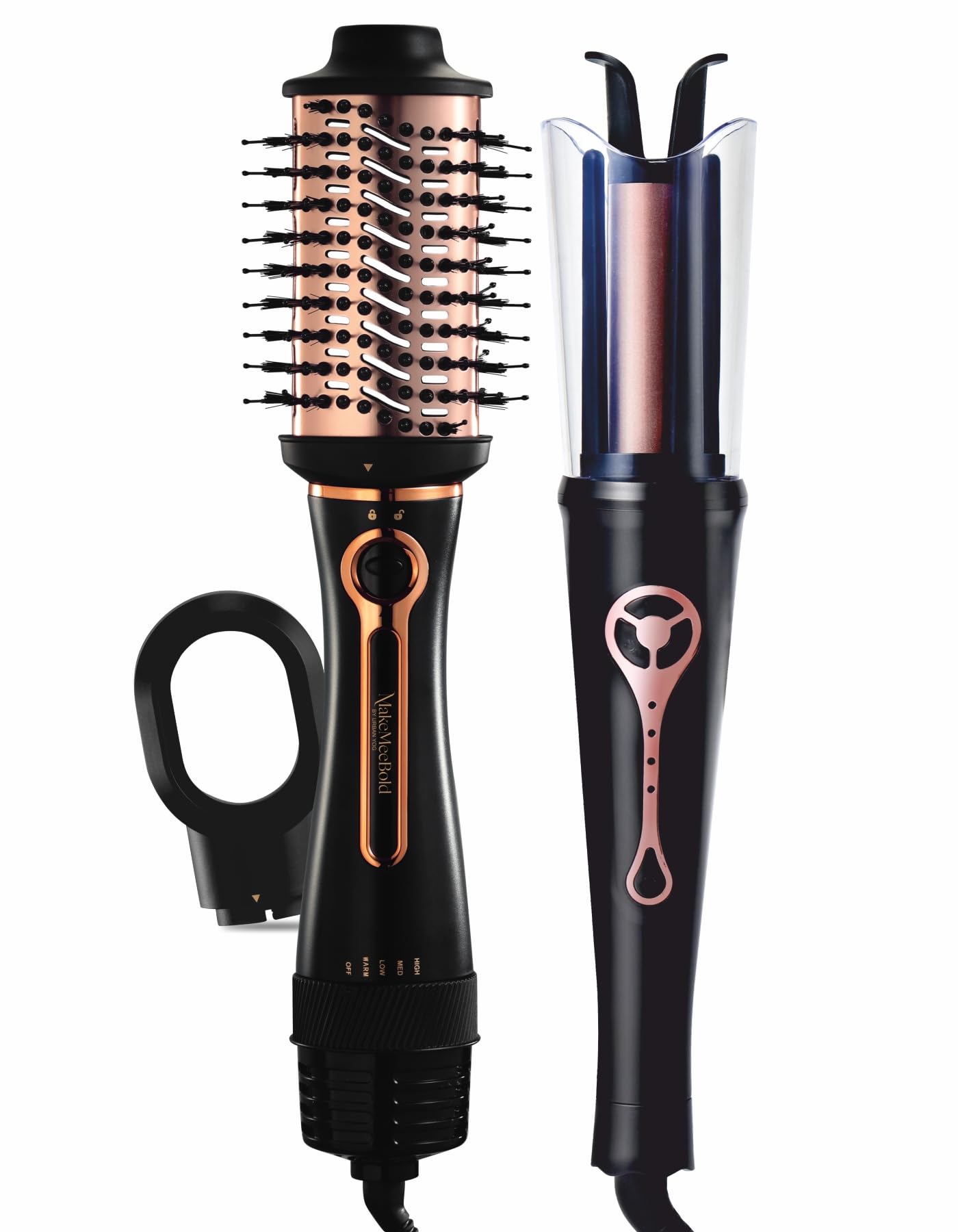 Urban Yog 3-in-1 Hot Air Brush & MakeMeBold Automatic Hair Curler Combo | Hair Dryer, Straightener, Volumizer & Curler | 1200 Watts, Dual Voltage, Anti-Scald, Ceramic Coating, Black and Rose Gold