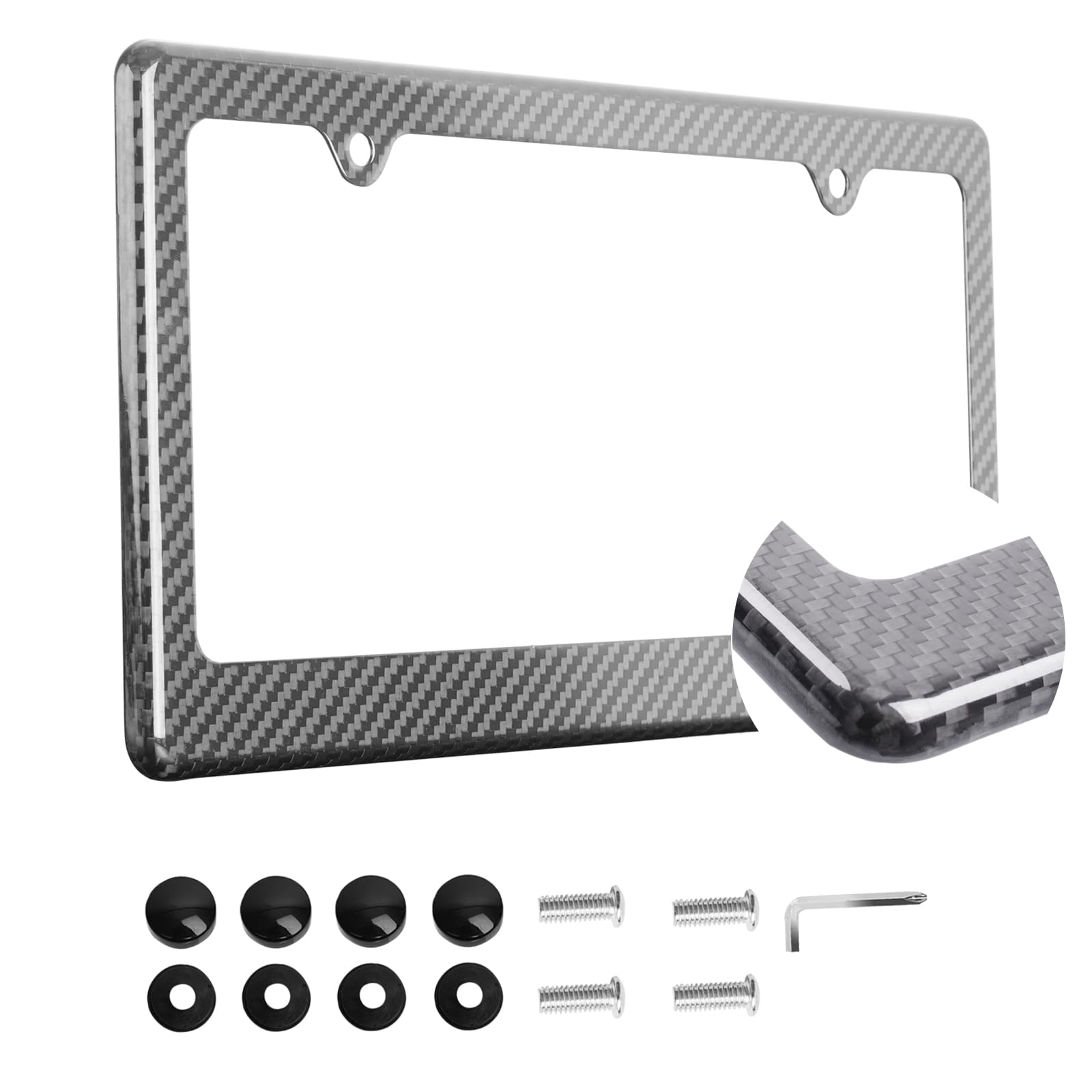 Photo 1 of ** DAMAGE ** ARRIS Real Carbon Fiber License Plate Frame, 2 Holes Black Glossy License Plate Cover, Universal Tag Frames for Front and Rear Car Tags Twill Glossy