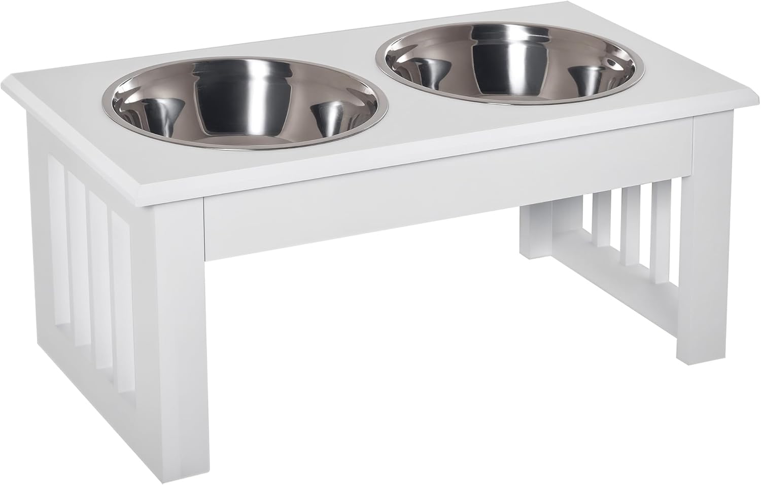 PawHut 6" Height Small Puppy Dog Feeding Station for Messy Pets, Stainless Steel Elevated Dog Bowls with Modern Wooden Frame, Food Stand Pet Feeding Station, White