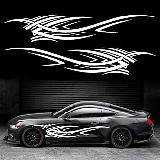 Leasinder 2Pcs 94.4'' Universal Flame Graphics Car Auto Body Side Sticker Racing Sports Self-Adhesive Side Strip Decal Decoration Accessories for Truck SUV Off-Road Vehicles (Style2 White)