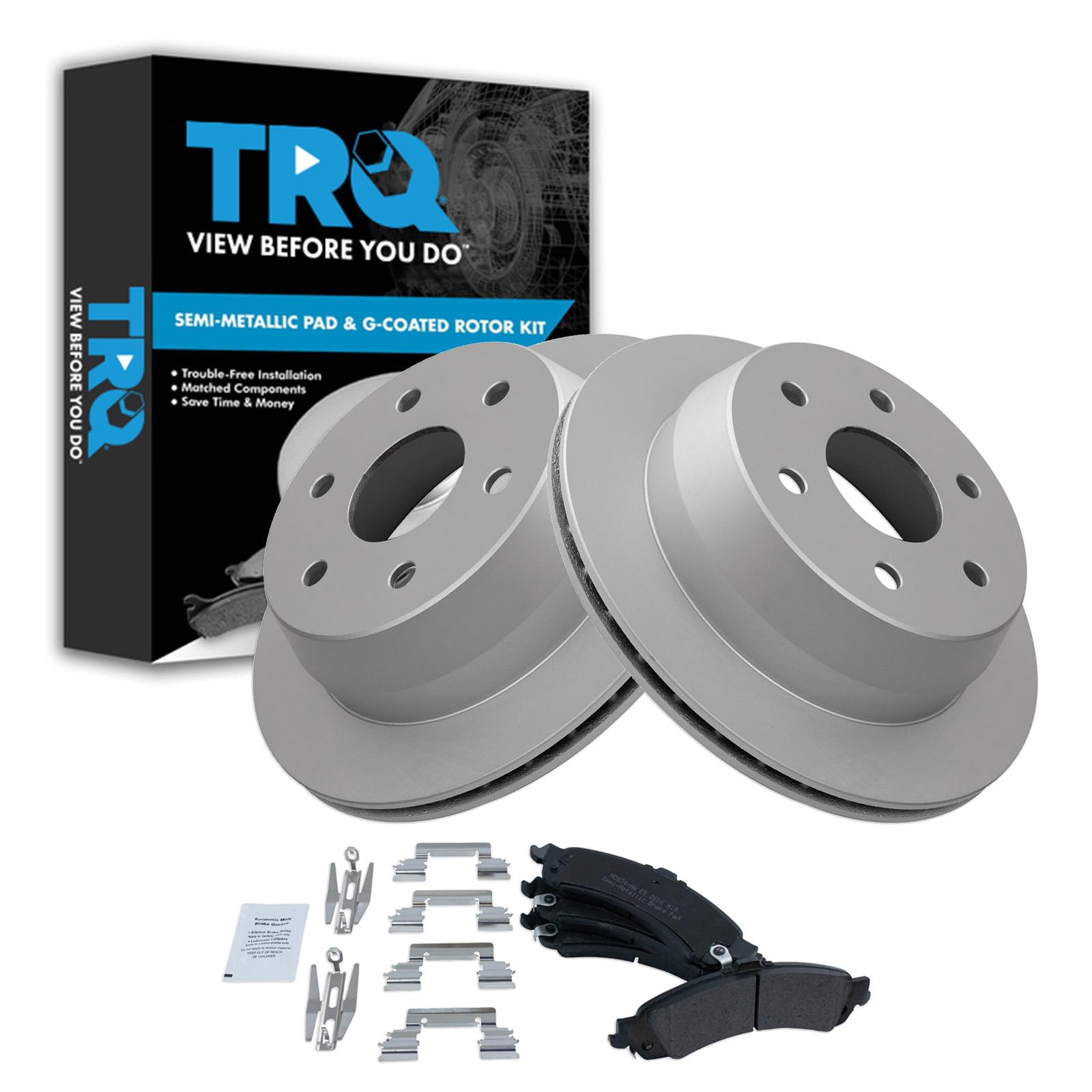 TRQ Rear Brake Pad and Rotor Set Semi Metallic Coated Rotors Compatible with 2000-2001 Chevrolet Suburban 1500 GMC Yukon XL 1500 2003 Sierra 1500