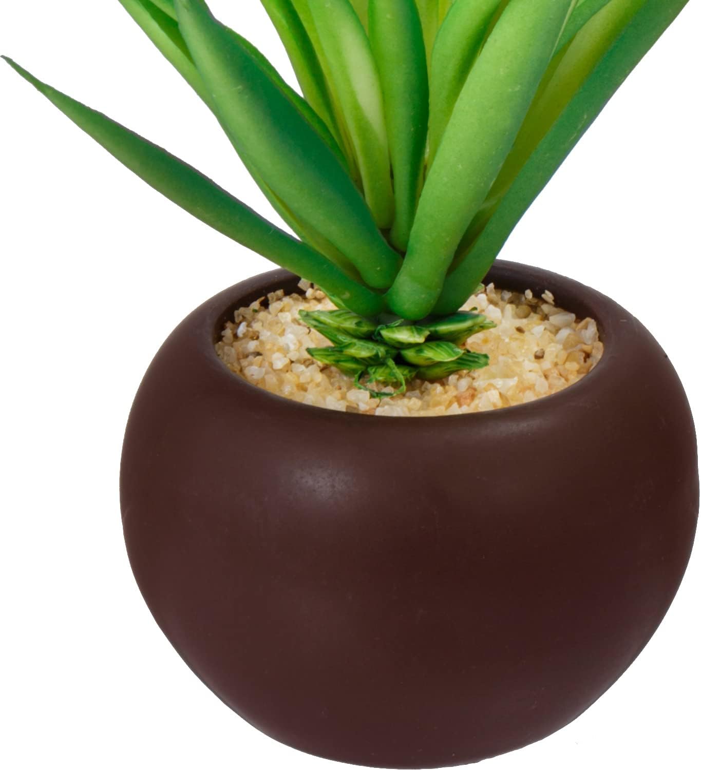 MyGift Succulents Plants Artificial, Fake Faux Indoor House Plants in Round Brown Ceramic Pots, Set of 3 - Image 7