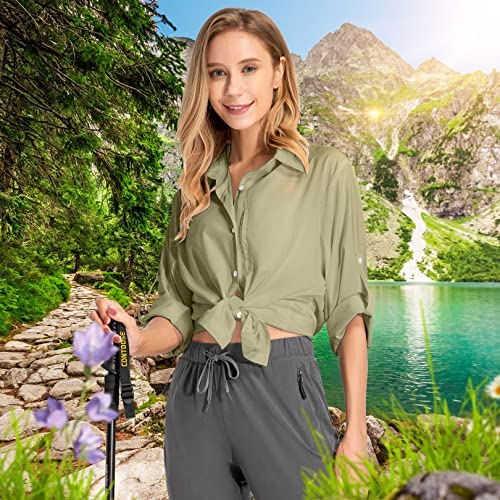 Women's Upf 50+ Uv Protection Shirts, Long Sleeve Fishing Shirts, Breathable And Fast Dry Hiking Shirts,5019 Khaki,3X-Large #TOP2