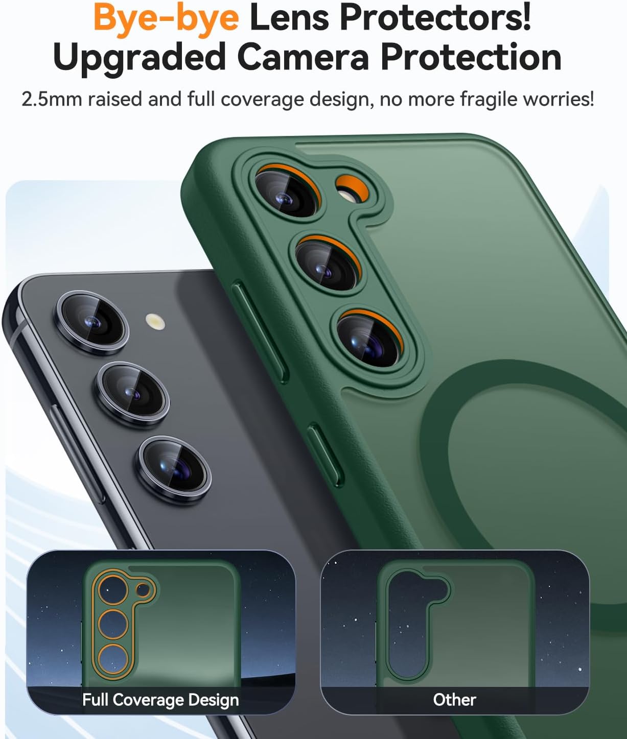 CANSHN Designed for Samsung Galaxy S23 Case [Full Camera Protection] [Compatible with MagSafe] Translucent Matte Shockproof Protective Phone Cover 6.1 Inch - Deep Green - Image 3