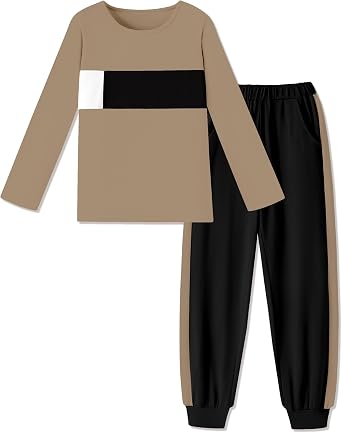 Boys Clothes Color Block Round Neck Long Sleeve Sweatshirt and Casual Pants 2Pcs Fall Outfits Clothes for Boys 6-14 Y