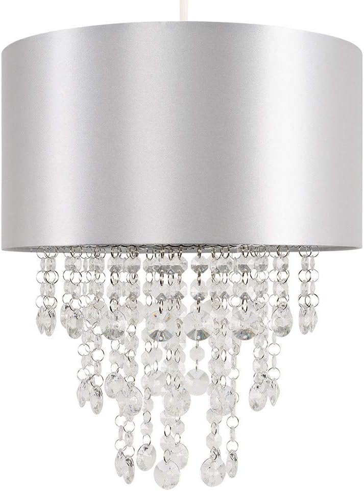 MiniSun | Modern Grey Ceiling Light Shade with Clear Acrylic Jewel Effect Droplets | Pendant Lights, Home Décor & Improvement Essential | Includes 10W GLS Bulb [3000K Warm White] | 32cm Shade Width