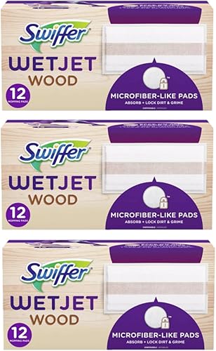 Swiffer WetJet - Recambio de almohadilla de trapeador de madera, 12 unidades (paquete de 3)