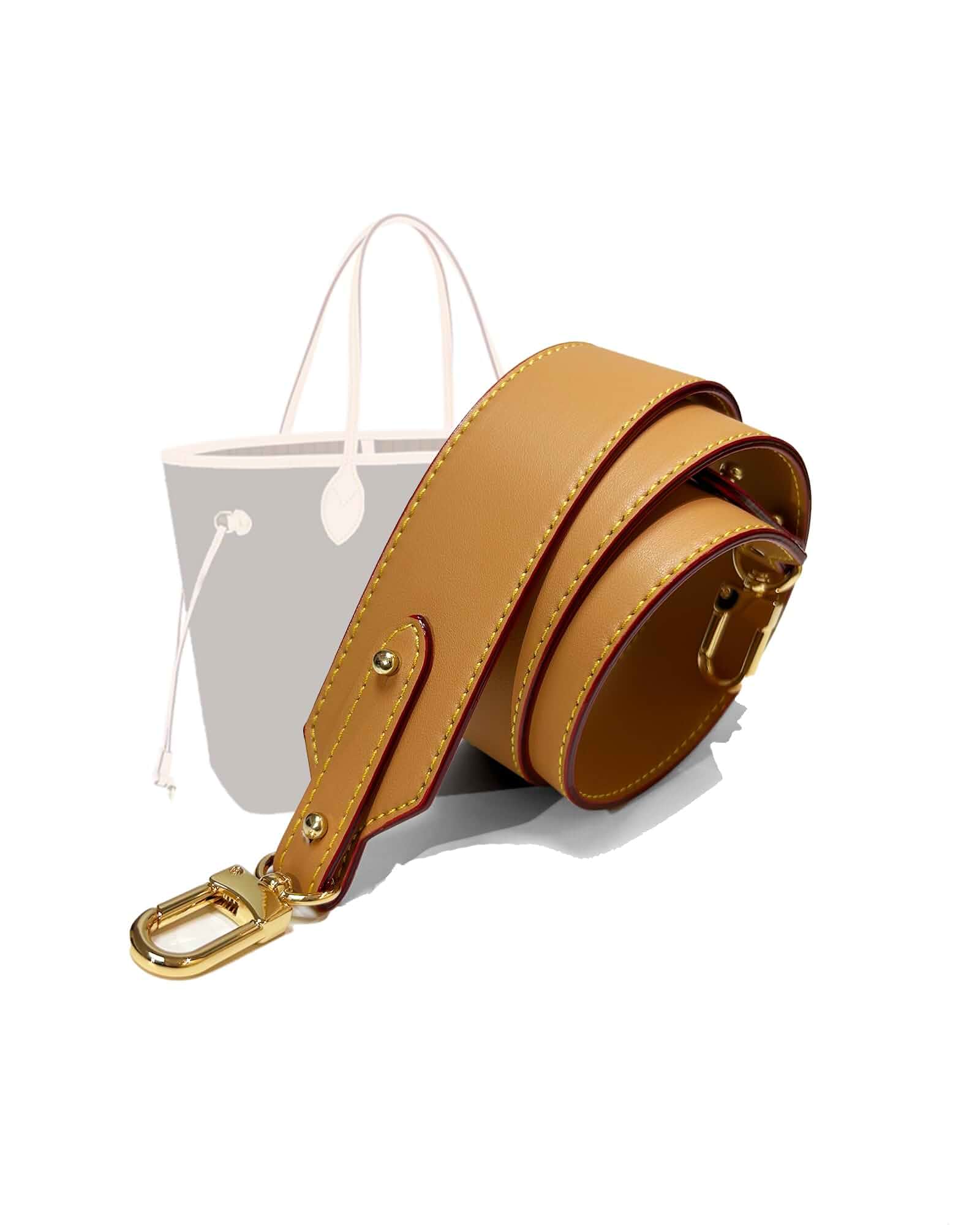 Wide Vachetta Leather Bag Strap for Neverfull Graceful Noe, Beeswax 25.5-Inch Replacement Strap, With Spring Rings and a 5.5 In Extension Chain for Flexible Everyday Wear