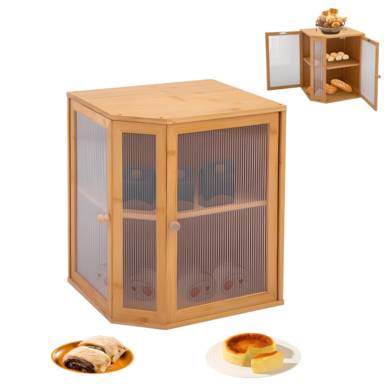 Panera de bambú, 2 estantes, gran contenedor para almacenar pan, paneles semitransparentes, capacidad de carga 15 kg, fácil de limpiar, mejor almacenamiento, 30 x 20 x 38 cm