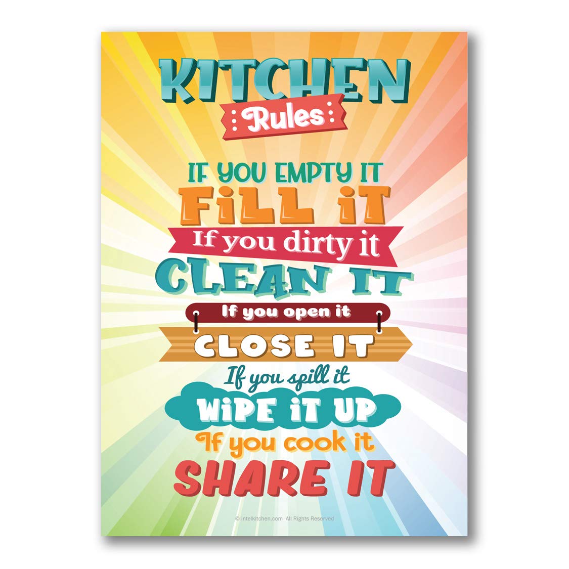 Intel Kitchen Modern Design Kitchen Rules 8” x 11” Refrigerator Magnet Funny Cute Fonts Rainbow Light Sunshine Style Waterproof Magnetic Fun Gift for Parents Teachers Home Owners Unique Designed