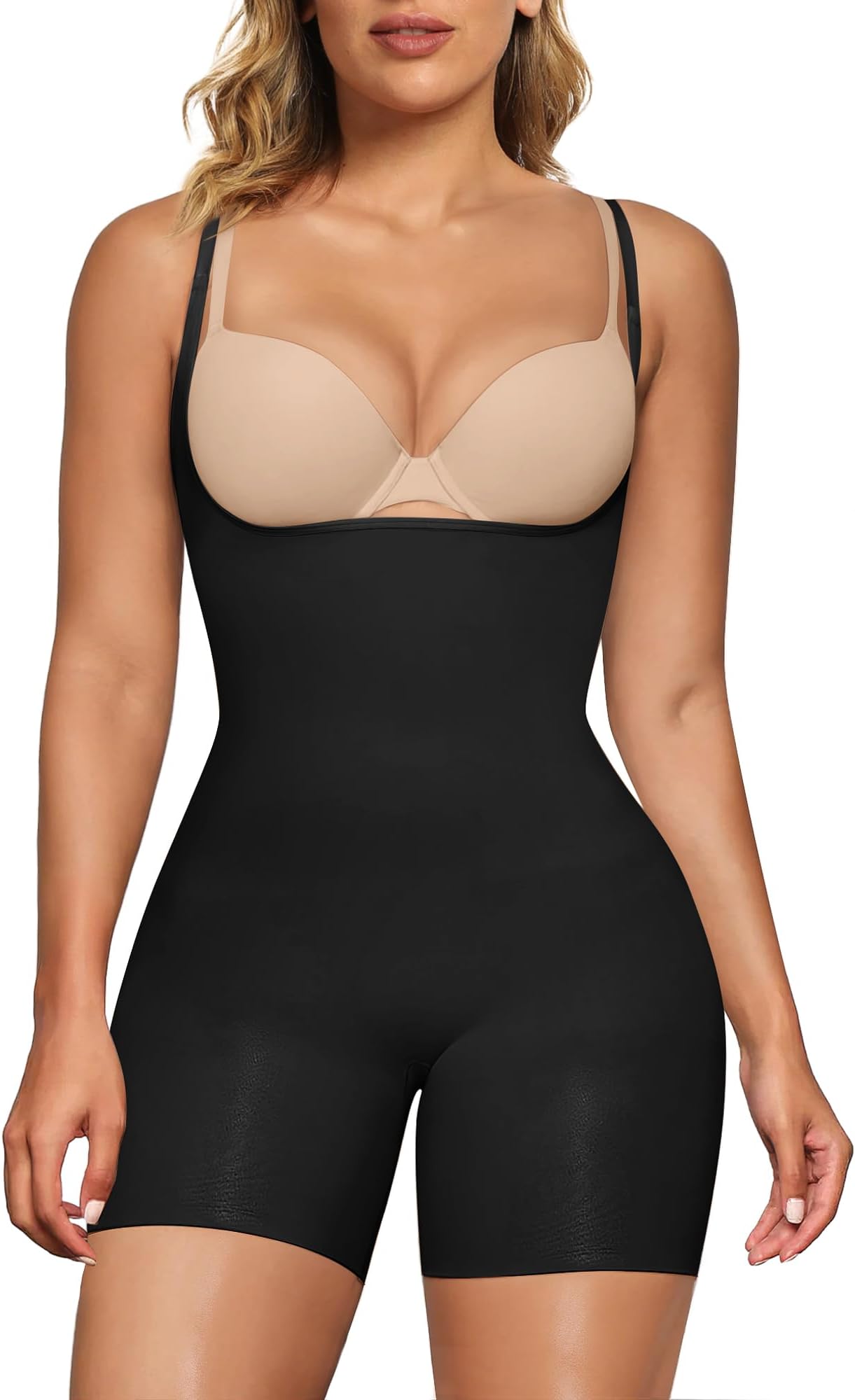 SHAPERX Open Bust Shapewear Tummy Control Bodysuits for Women Seamless Compression High Waisted Body Shaper