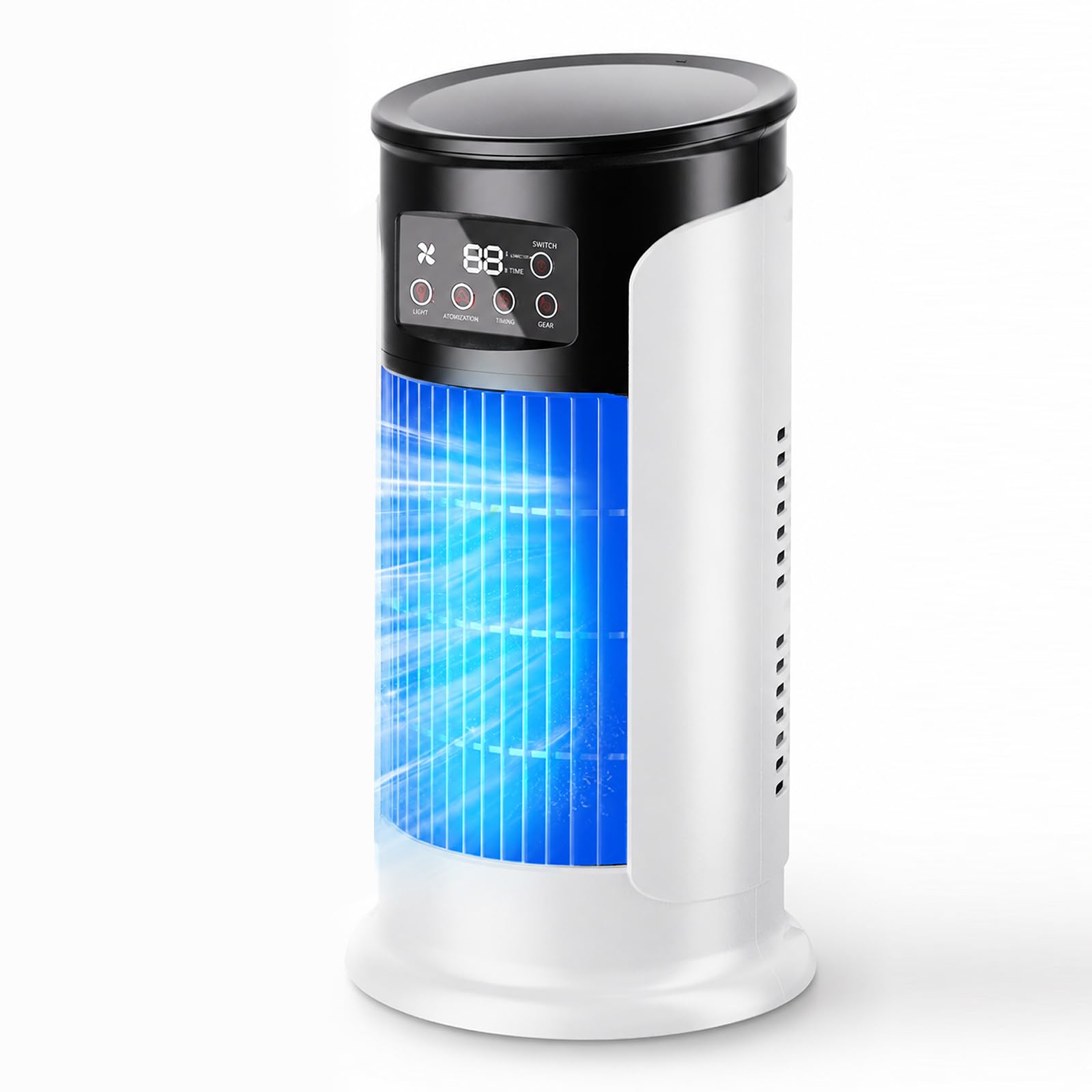 Mobile Klimaanlage 4 in 1 Mini Klimaanlage mit Kühlen Nebel, 6 Geschwindigkeiten, 7 Farben Nachtlicht, Ohne Abluftschlauch für Schlafzimmer Büro