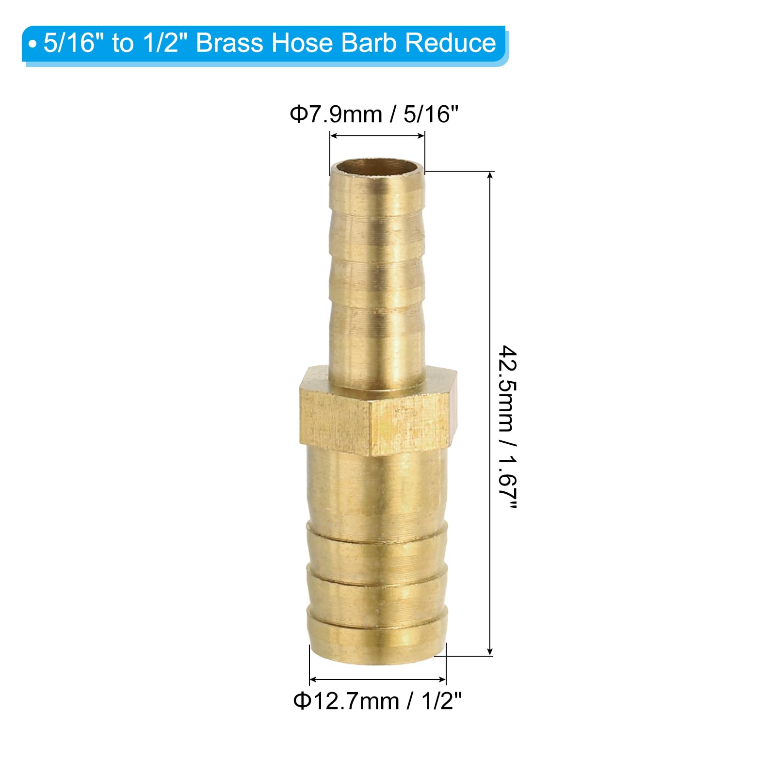 PATIKIL 5/16" to 1/2" Brass Hose Barb Reducer - Image 2