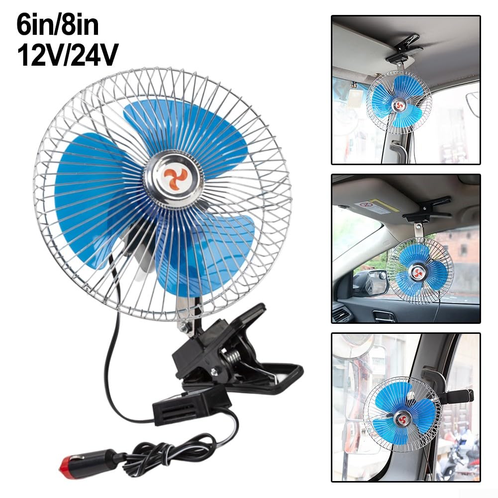 HpLive Ventilatore per auto 12 V/24 V, raffreddamento 2 vel., valvola girevole, copertura antivento in metallo, per camion, barche, SUV, camper (6 pol.)