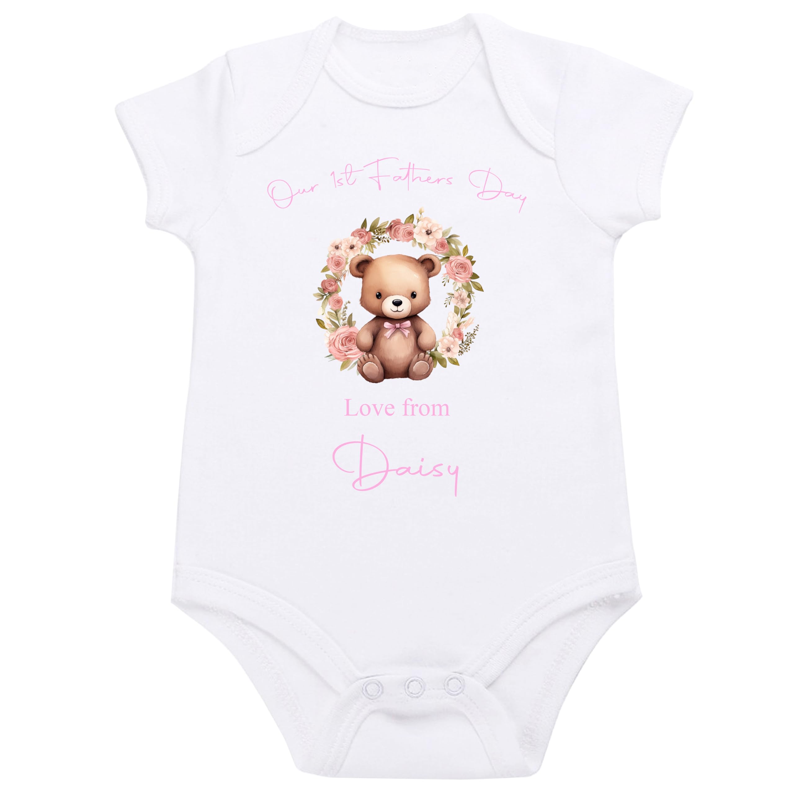 The Baby Box Uk Women's Pink 1St Fathers Day Vest Personalised Baby Girl Fathers Day Pyjamas Rompers Bodysuits Pink Bear First Gift (, 3-6 Months)