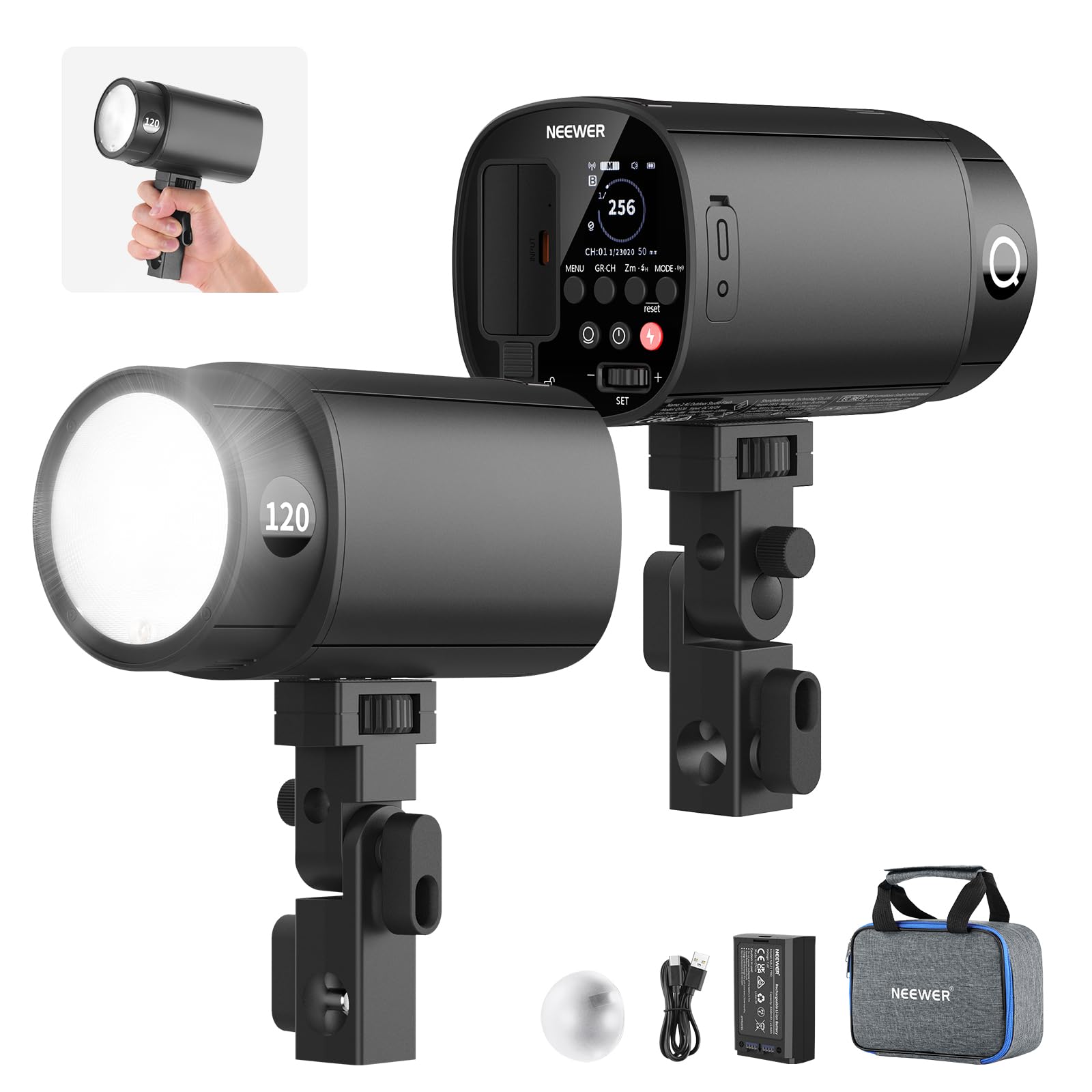 NEEWER Flash Stroboscopico da Esterno 120Ws 2.4G TTL, Compatibile Con Godox, 1/8000s HSS, Monoluce Portatile Da Studio Con Luce Modello, 420 Flash, Ricarica 1.5s, Per Servizi Fotografici, Q120