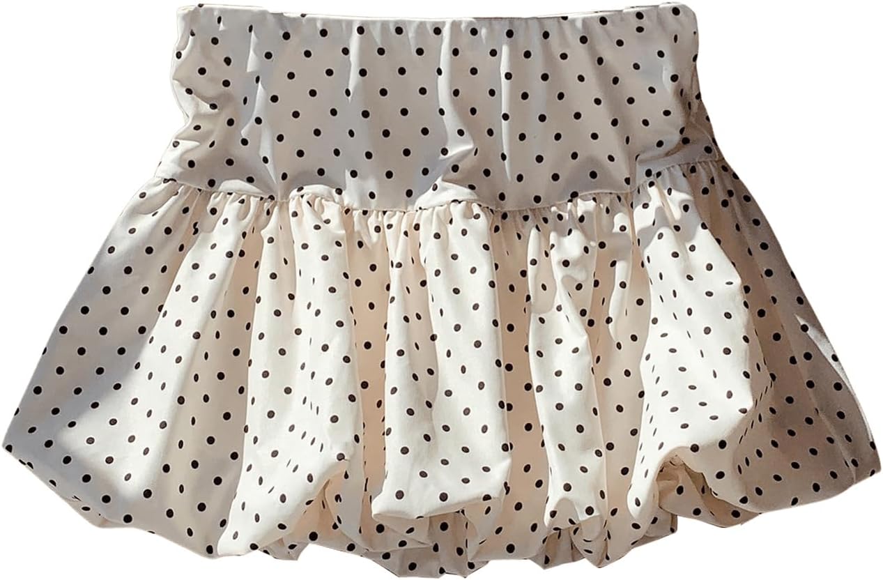 Milumia Women's Polka Dots Short Bubble Skirt Low Waist Ruffle Hem Mini Shirts