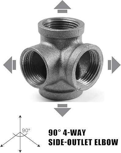 Miniatura 2 de Conector de codo de salida lateral de 4 vías de hierro maleable negro en ángulo recto (paquete de 1) (34 INCH)