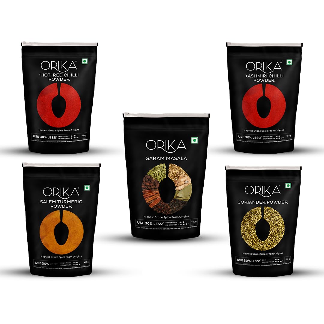 ORIKA Salem Turmeric Powder, Coriander Powder, Hot Red Chilli Powder, Kashmiri Chilli Powder, Garam Masala (Pack of 5, 100gms Each) (B08CBJLK3Y) Amazon Price History, Amazon Price Tracker
