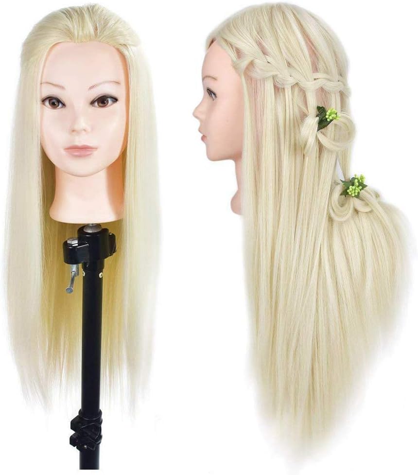 26''-28'' Cosmetology Hair Styling Training Head Manikin Doll Head Synthetic Fiber Hair Hairdressing Training Model Free Clamp