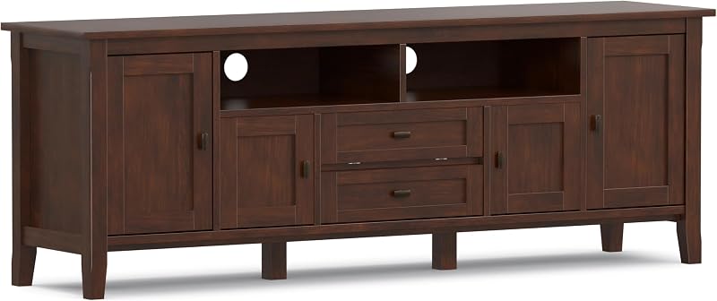 SIMPLIHOME Warm Shaker 72" Wide Solid Wood TV Stand in Russet Brown
