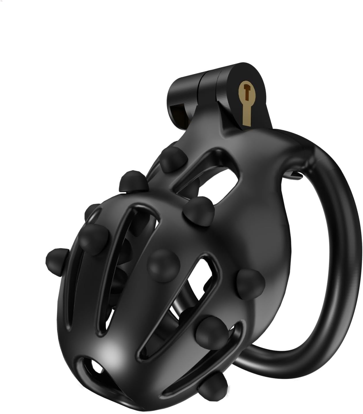 Chastity Cage Black Male Chastity Device with Black Silicone Soft Spikes A173 (B, Curved Ring)