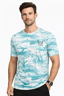 Greatech Fashions Men’s Printed Spandex T-Shirt | Stretchable Regular Fit Crew Neck Casual Tee (in, Alpha, L, Teal Camo) Price In India