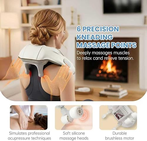Miniatura 2 de Masajeador inalámbrico de cuello y hombros con calor, masajeador de tejido profundo Shiatsu 4D, compresa cálida de 107.6 F, masajeador de espalda