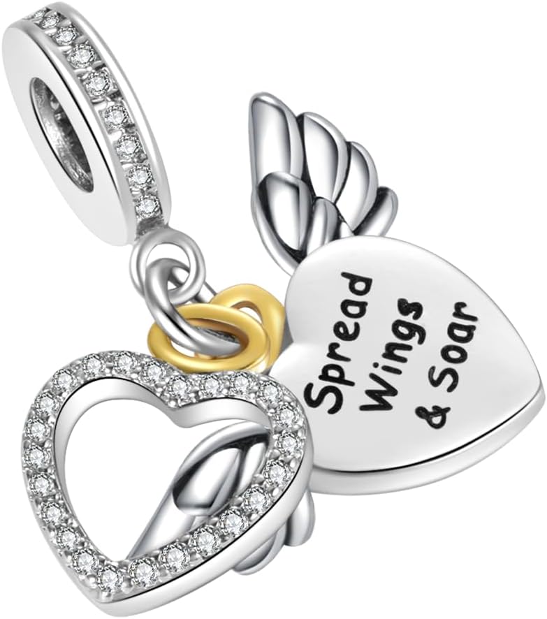 Freedom in Love Heart Angel Wing Dangle Charm Compatible with Pandora Charms Bracelets - Image 2