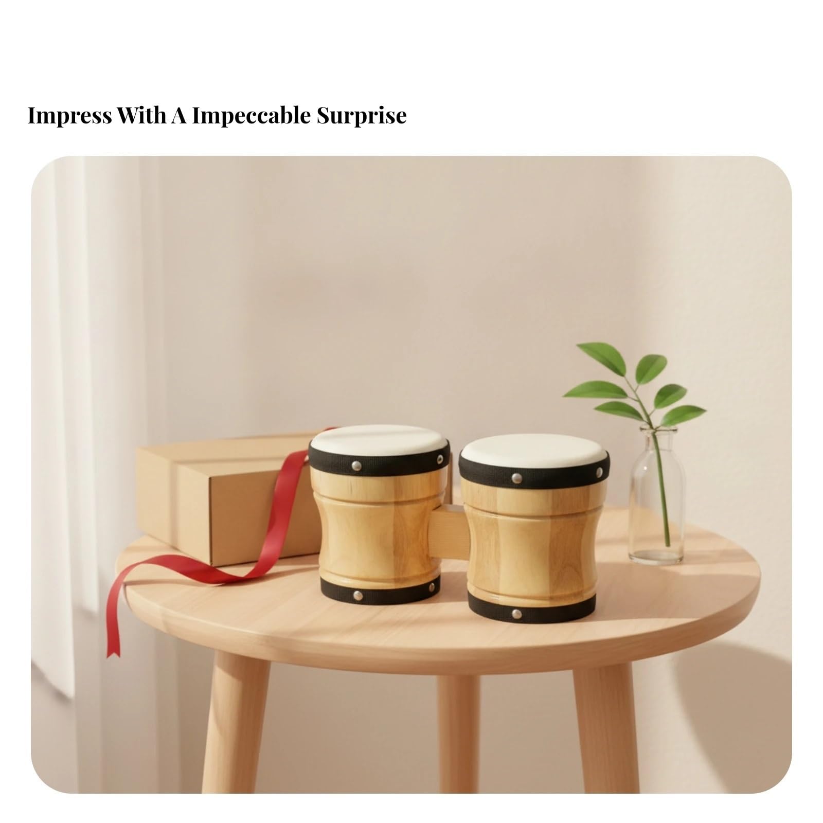 Bongos Tambores Bongo de Madera Acabado en Par Bongos Instrumento Musical tamaño Compacto Fácil Tocar