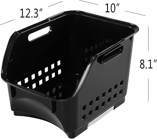 Miniatura 2 de Nicesh Paquete de 3 cubos apilables de plástico, cesta de almacenamiento apilable, color negro