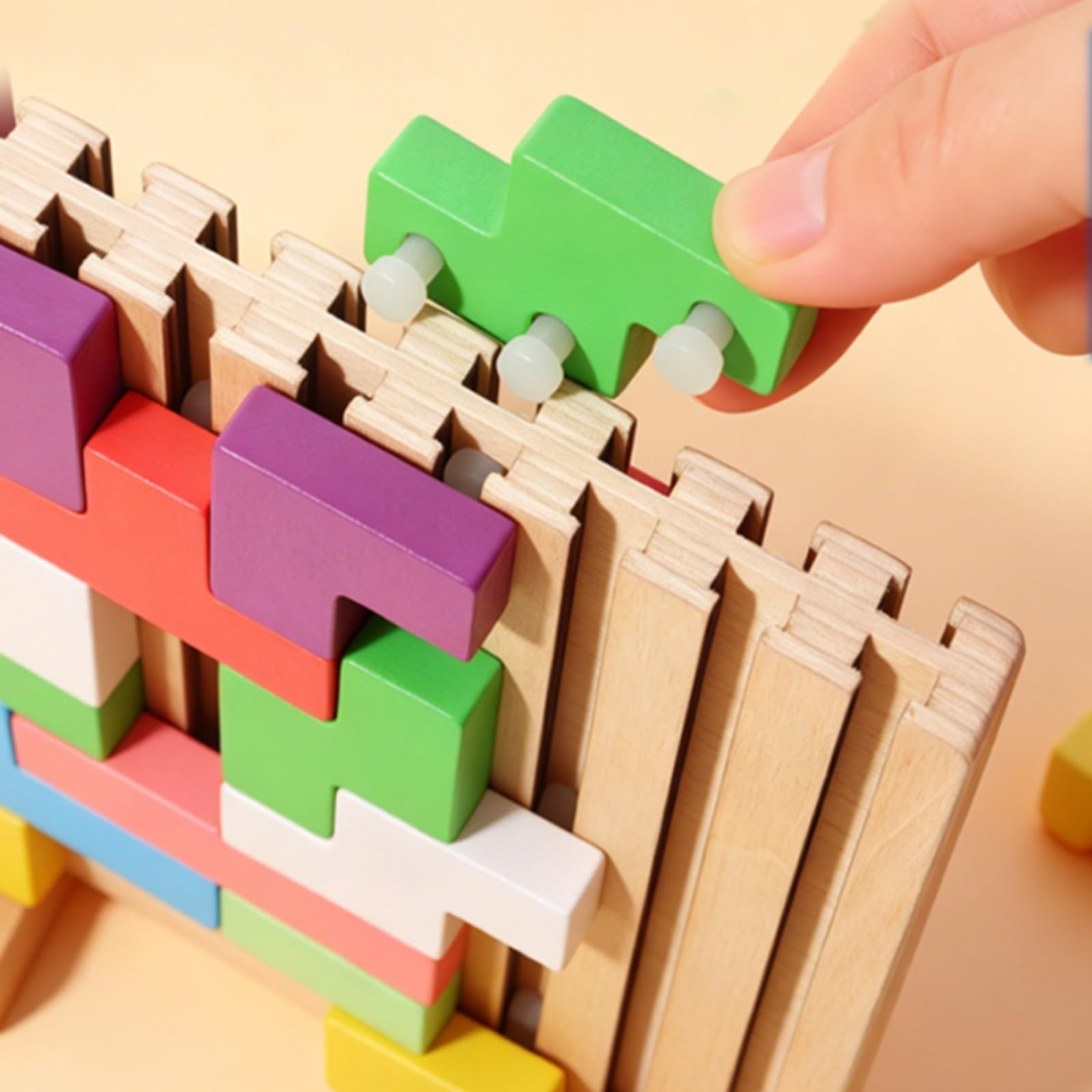 Gioco in Legno con Campanello Puzzle Geometrico in Legno da Tavolo Gioco di Logica a Due Giocatori per Bambini, Famiglie