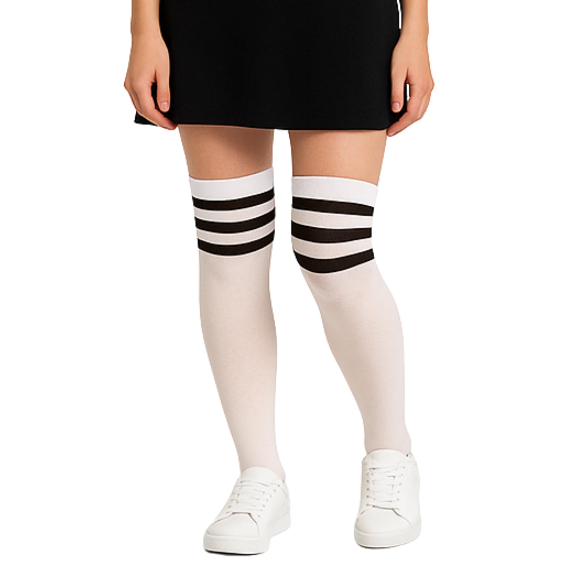 FNA FASHIONS® Over the Knee Socks – Thigh High Cotton Socks | Long, Soft & Stretchy Boot Socks for Women & Girls | Plain & Striped Knee High Stockings (Black 3 Stripe White Referee OTK Socks)