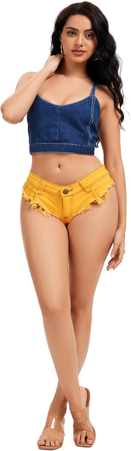 Women's Low Rise Denim Shorts Cause Frayed Hem Mini Jeans Shorts Hot Pants - Image 4